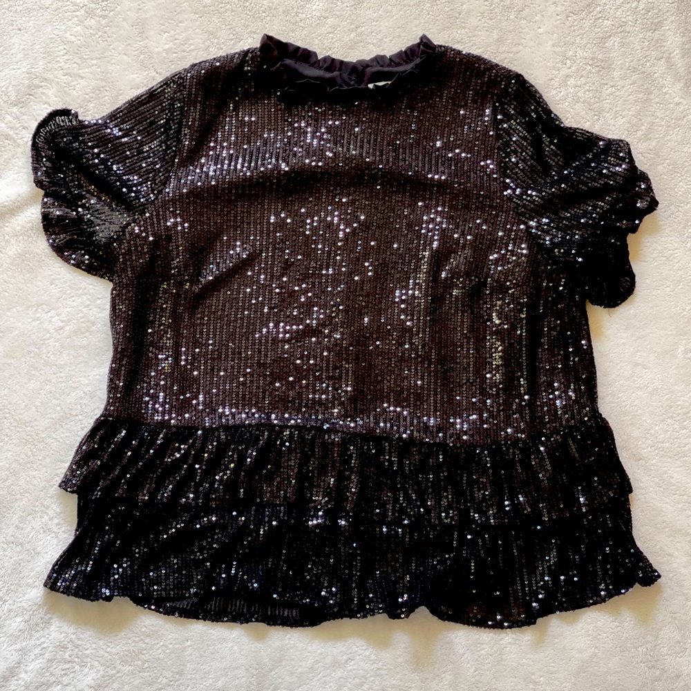 Black Sequin Peplum Top
